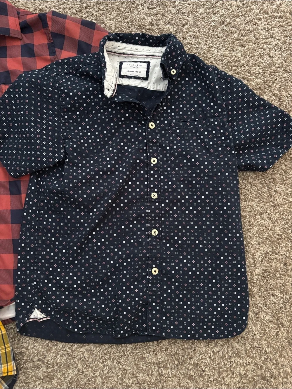 Boys Short-Sleeve Shirts Bundle - Navy Dot, Red Plaid, Yellow Plaid medium 10-12